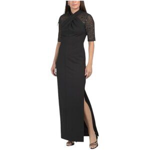 JS COLLECTIONS Short Sleeve Illusion Gown